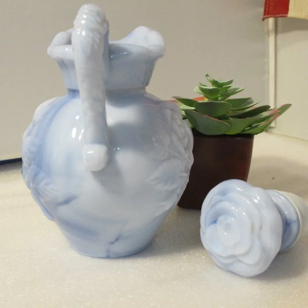 Vintage 1978 Avon Blue Slag Glass Bottle Pitcher
